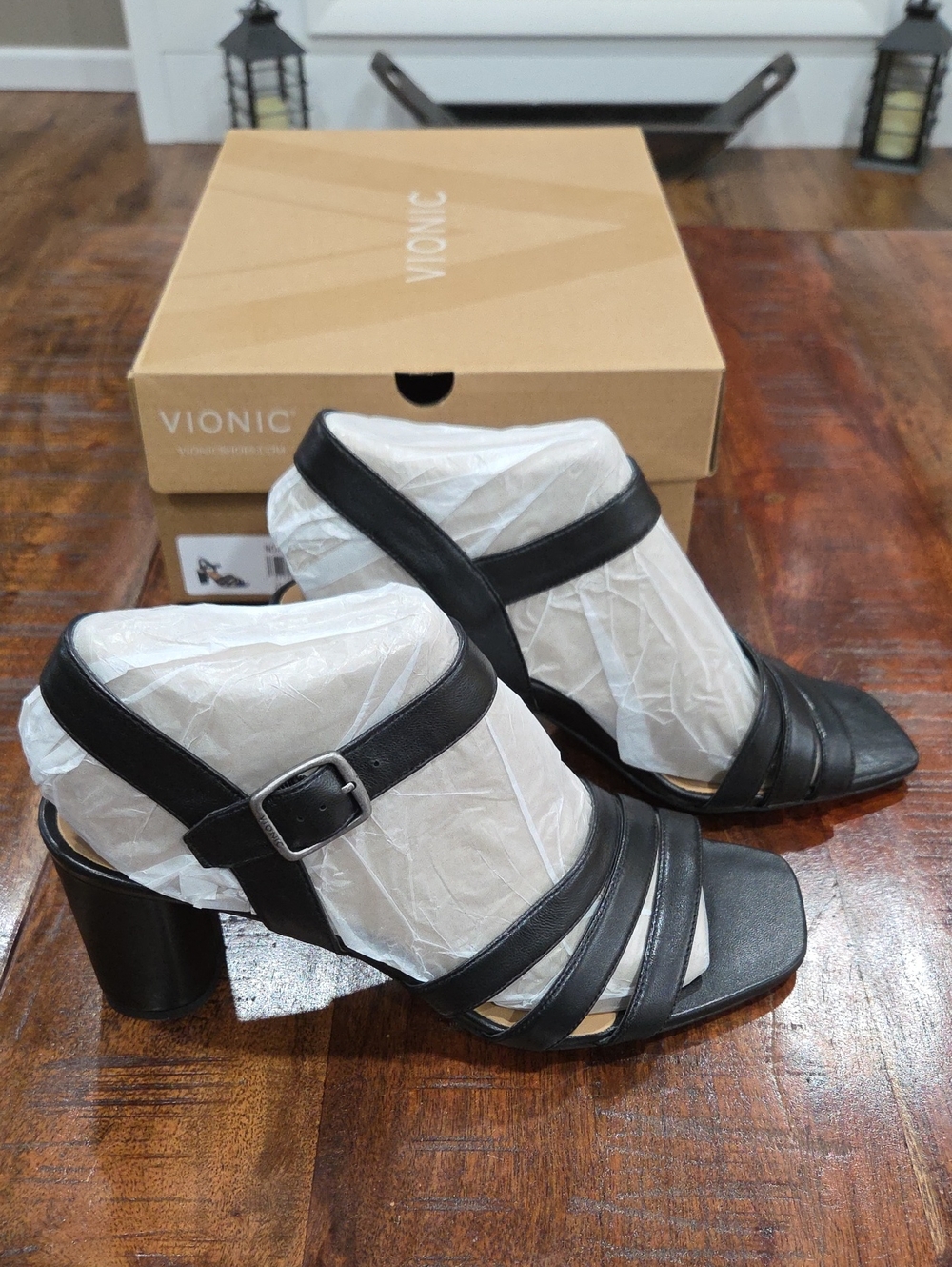 Vionic Black Strappy Block Heel Sandals